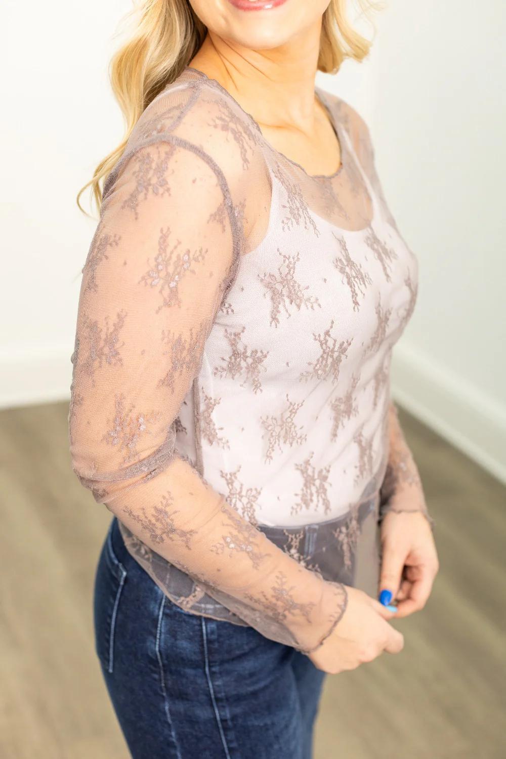 G&E Mesh Lace Long-sleeve Top