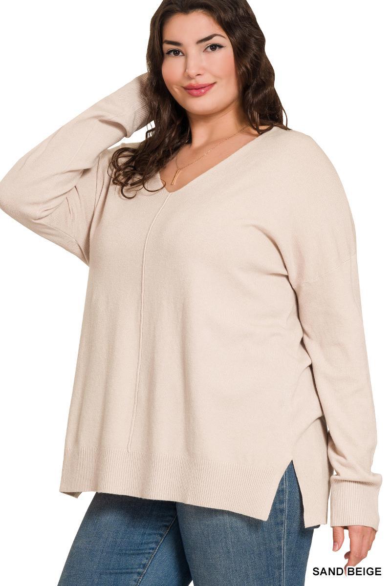 Zenana Curvy Garment Dyed Front Seam Sweater