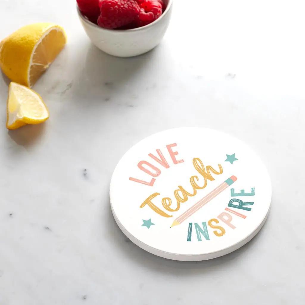 Ceramic Coaster, Love Teach Inspire, Teacher Gift