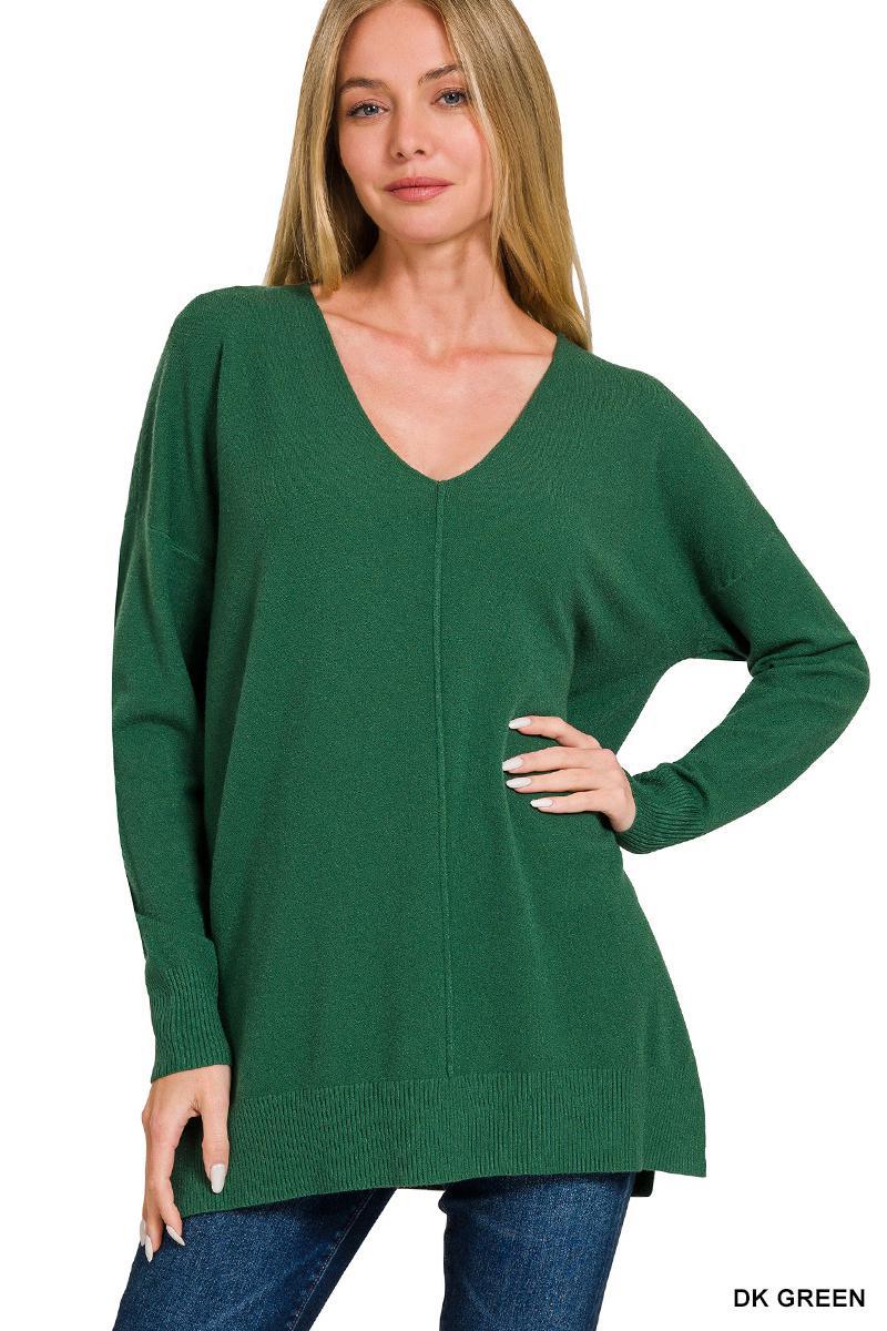 Zenana Curvy Garment Dyed Front Seam Sweater