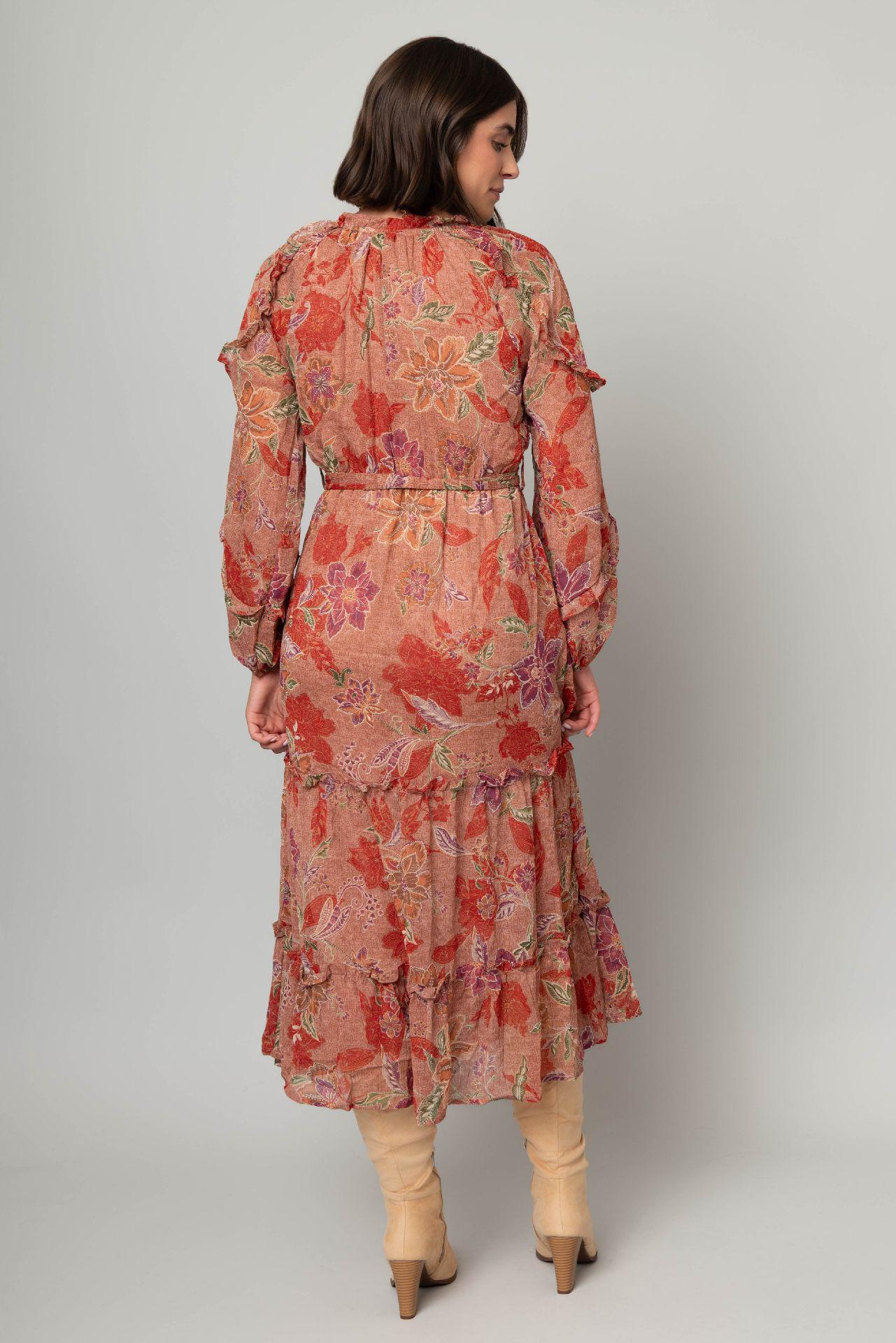 Chiffon Floral Tie Front Midi Dress