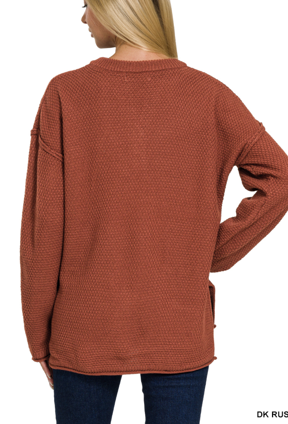 ZENANA HENLEY NECKLINE BASIC SWEATER