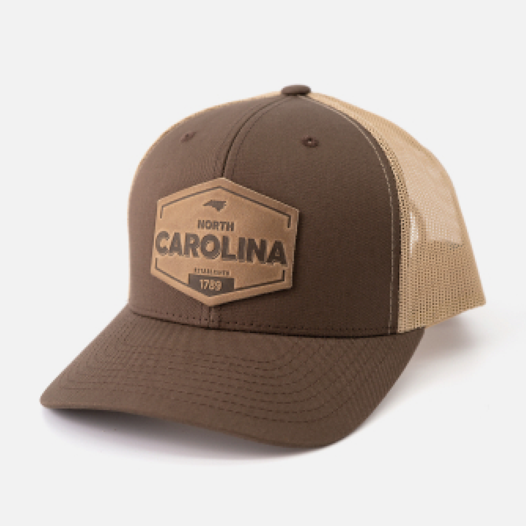 North Carolina Established Hat | Leather Patch Trucker Hat
