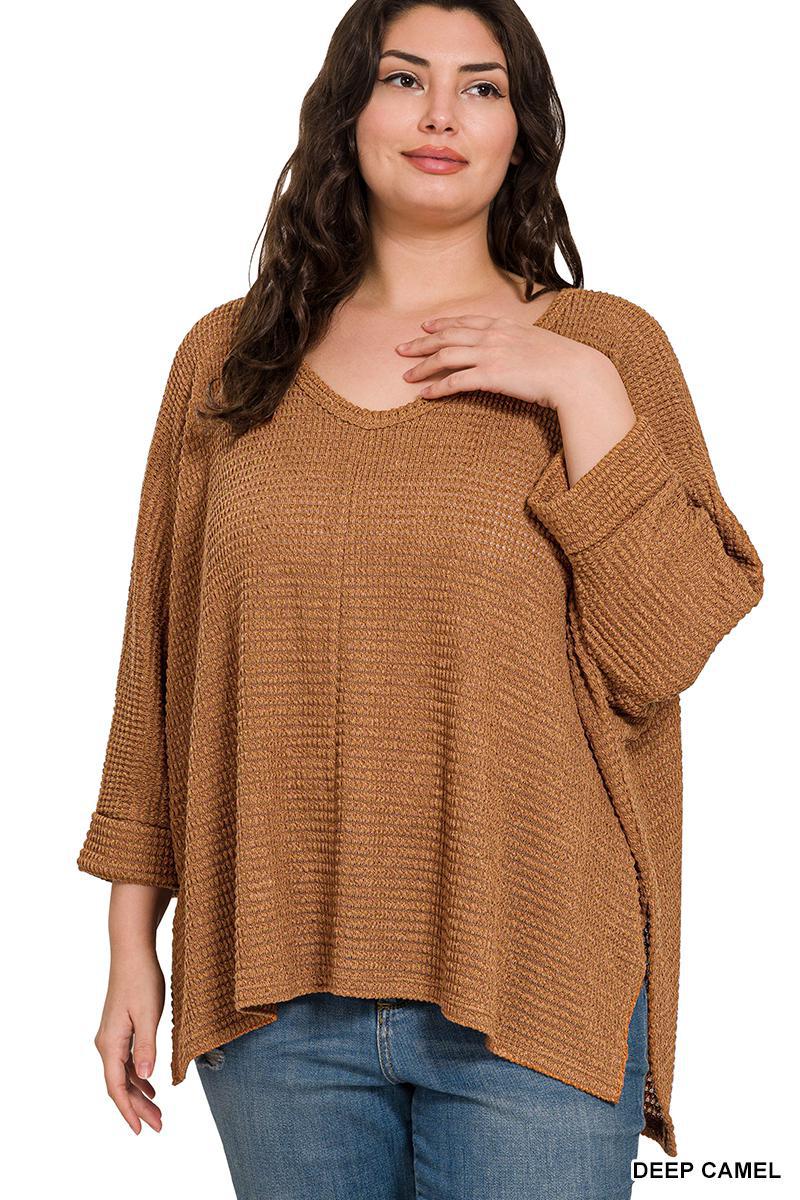 ZENANA HT-2194 3/4 Sleeve V-Neck Jacquard Sweater