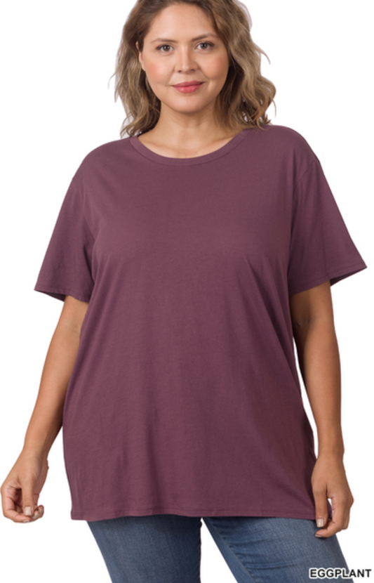 ZENANA CT-3076 Curvy Cotton Boyfriend Round Neck Tee