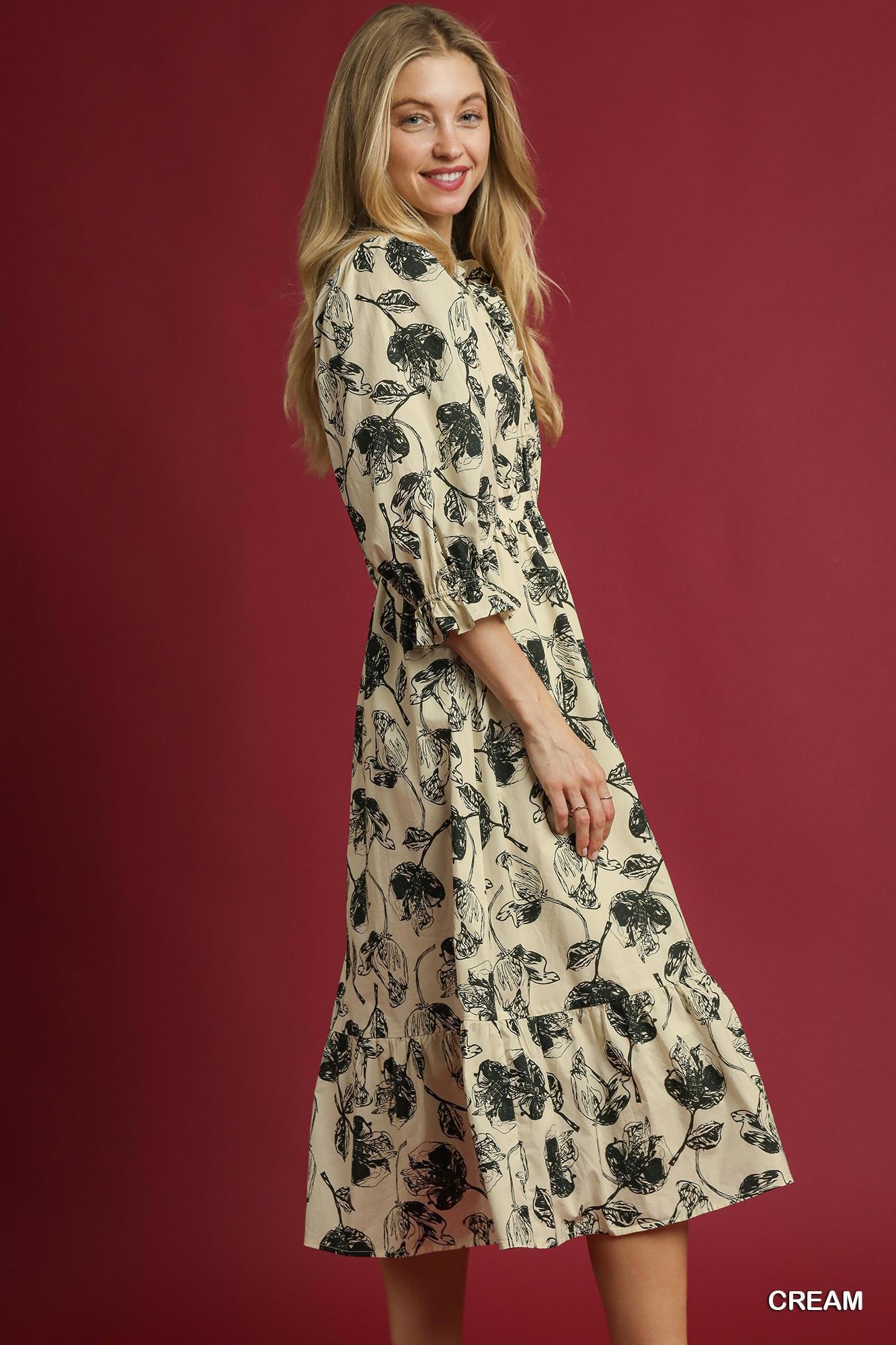 UMGEE Floral Print Button Down Midi Dress