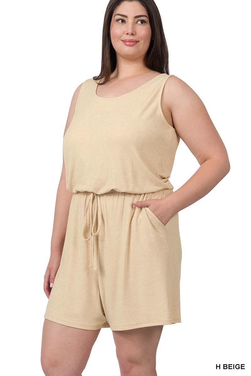 Zenana RP-43090X Plus Sleeveless Romper with Pockets