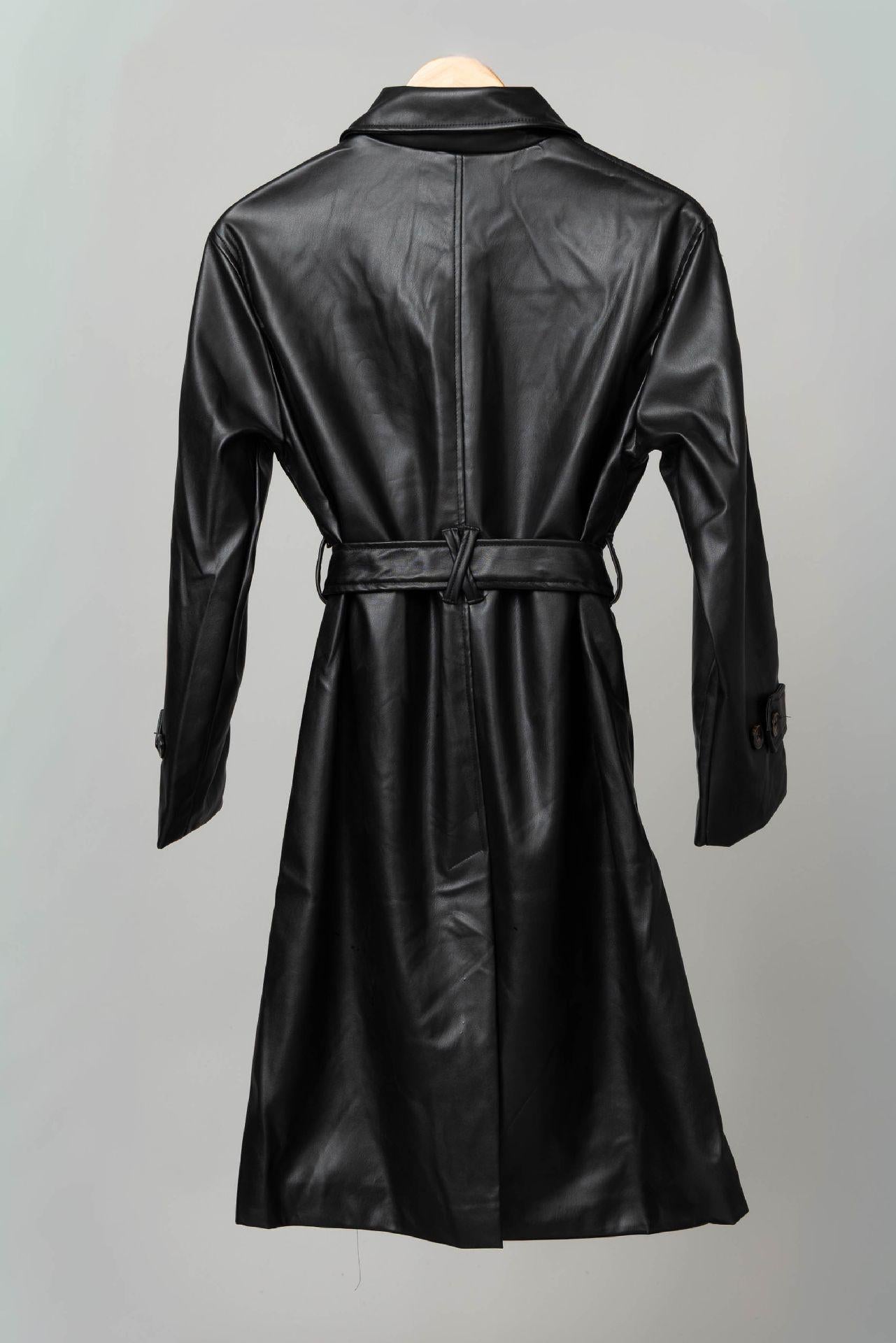 Vegan Leather Self Sash Trench Coat
