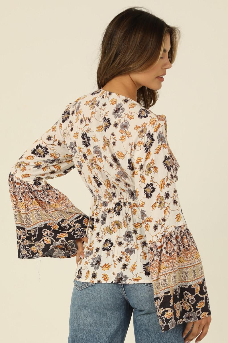 Bell Sleeve Tie Front Blouse