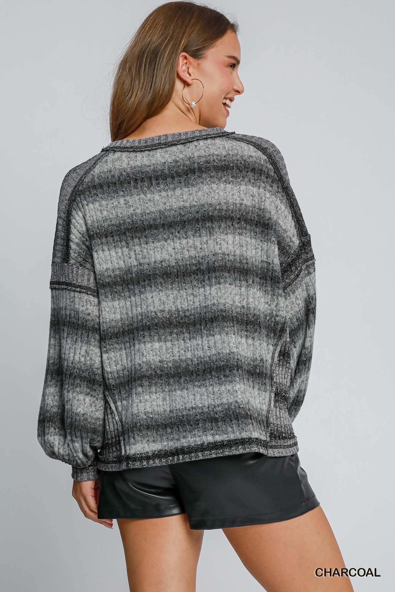 Umgee Striped Brushed Knit Long Sleeved Top