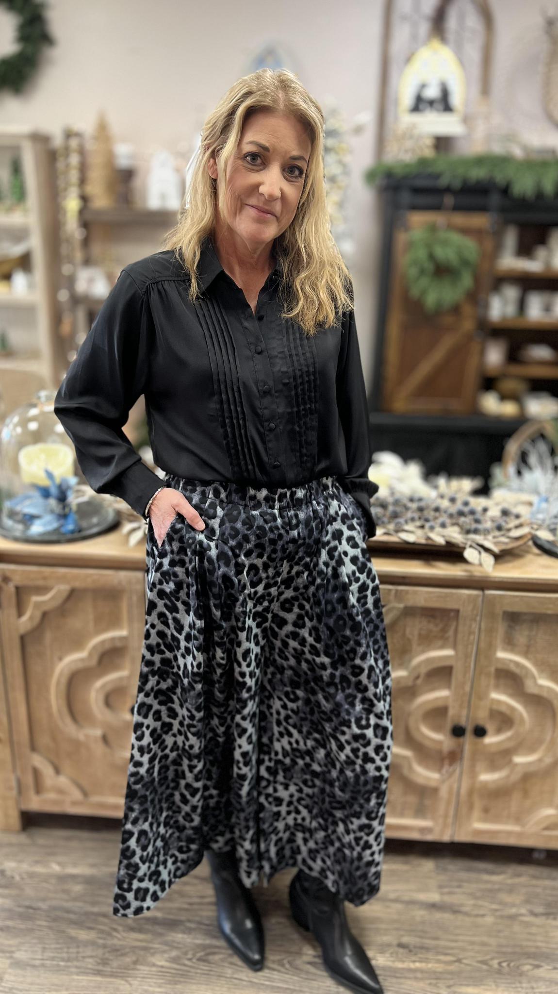 UMGEE Mix Leopard Print Wide-Leg Pants