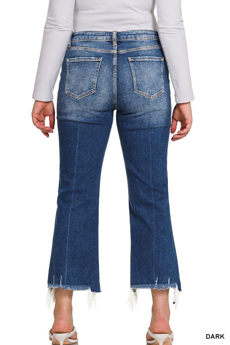 Zenana DNP-1646DDX Plus kick crop flare denim pants