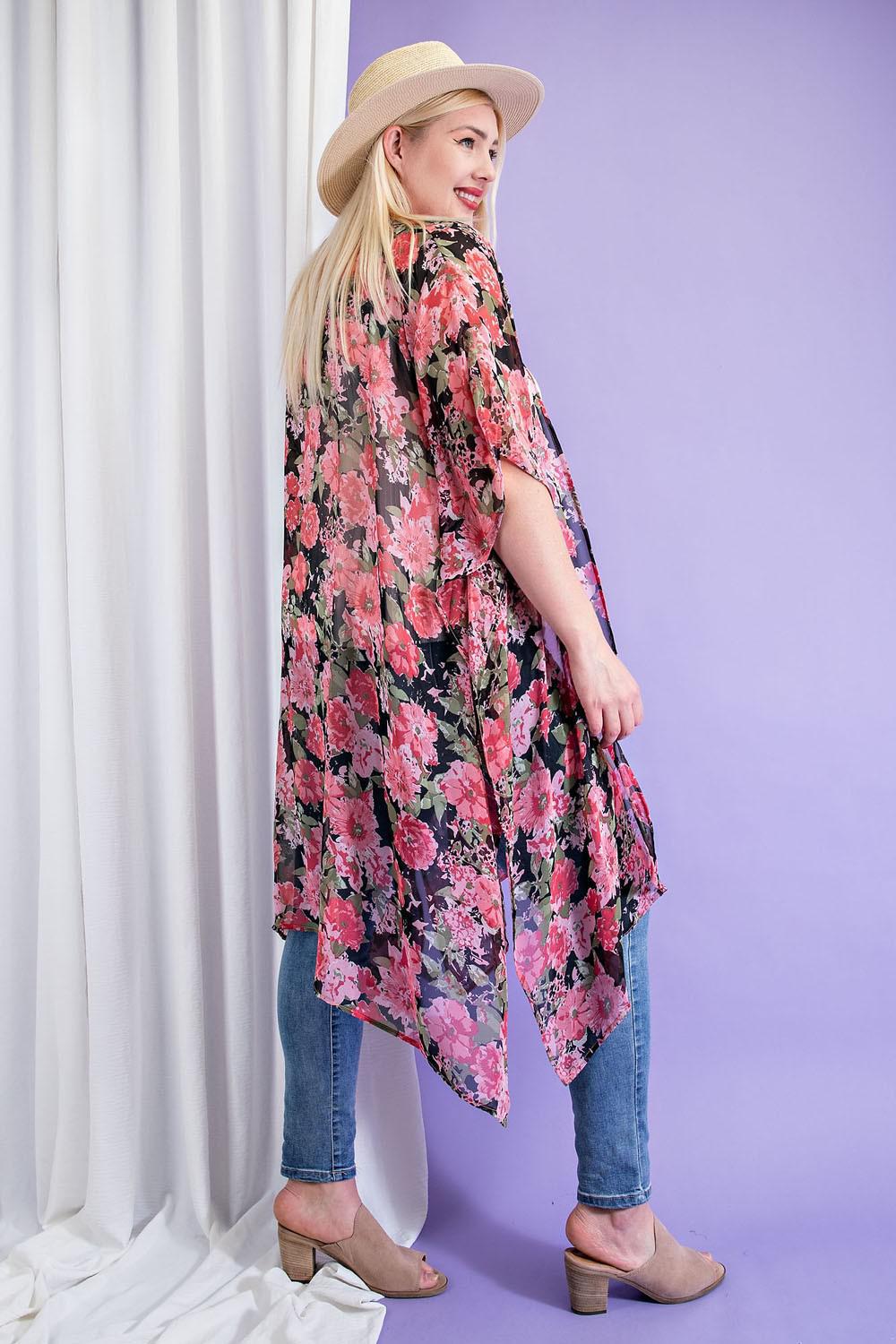 Flower Print Long Kimono PLUS SIZE PJK7182