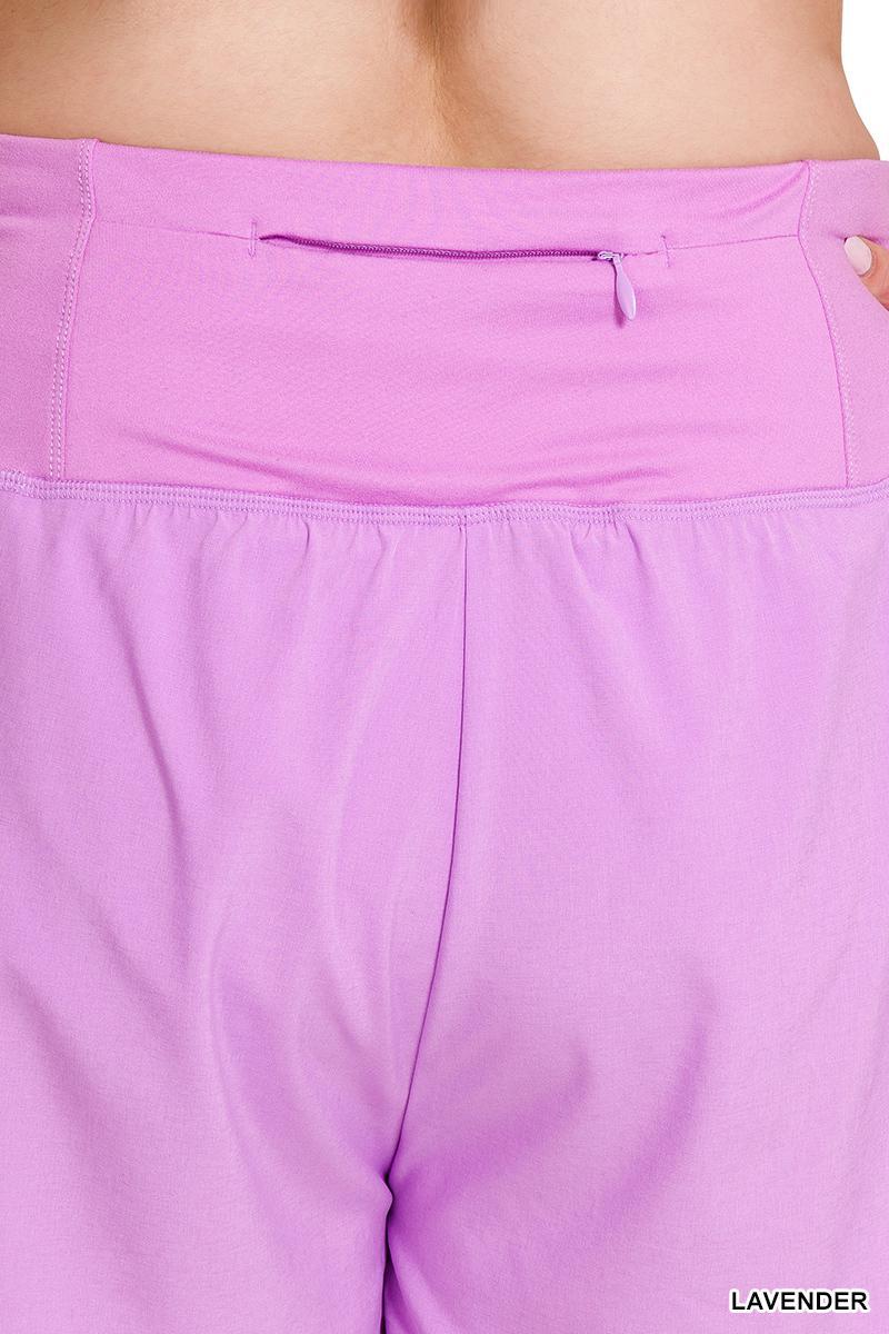 Zenana QP-6231X High Waist Zipper Back Pocket Running Shorts
