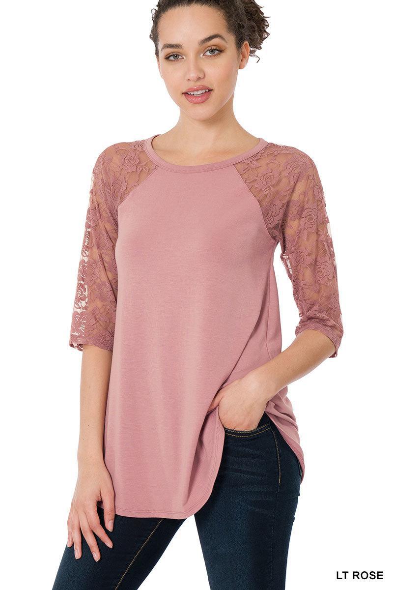 ZENANA LT-6332 Lace Half Sleeve Top