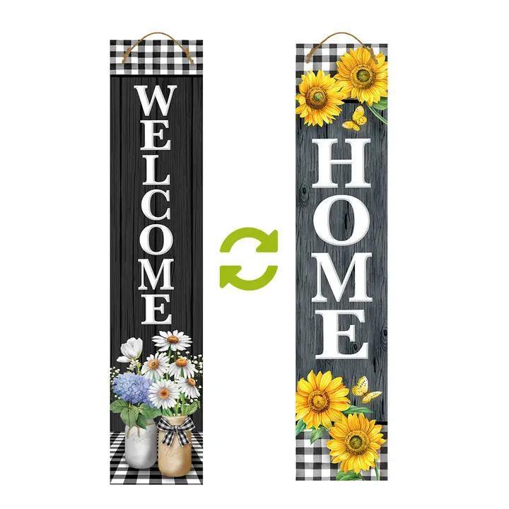 Farmhouse Flowers Pine Reversible Porch Leaner