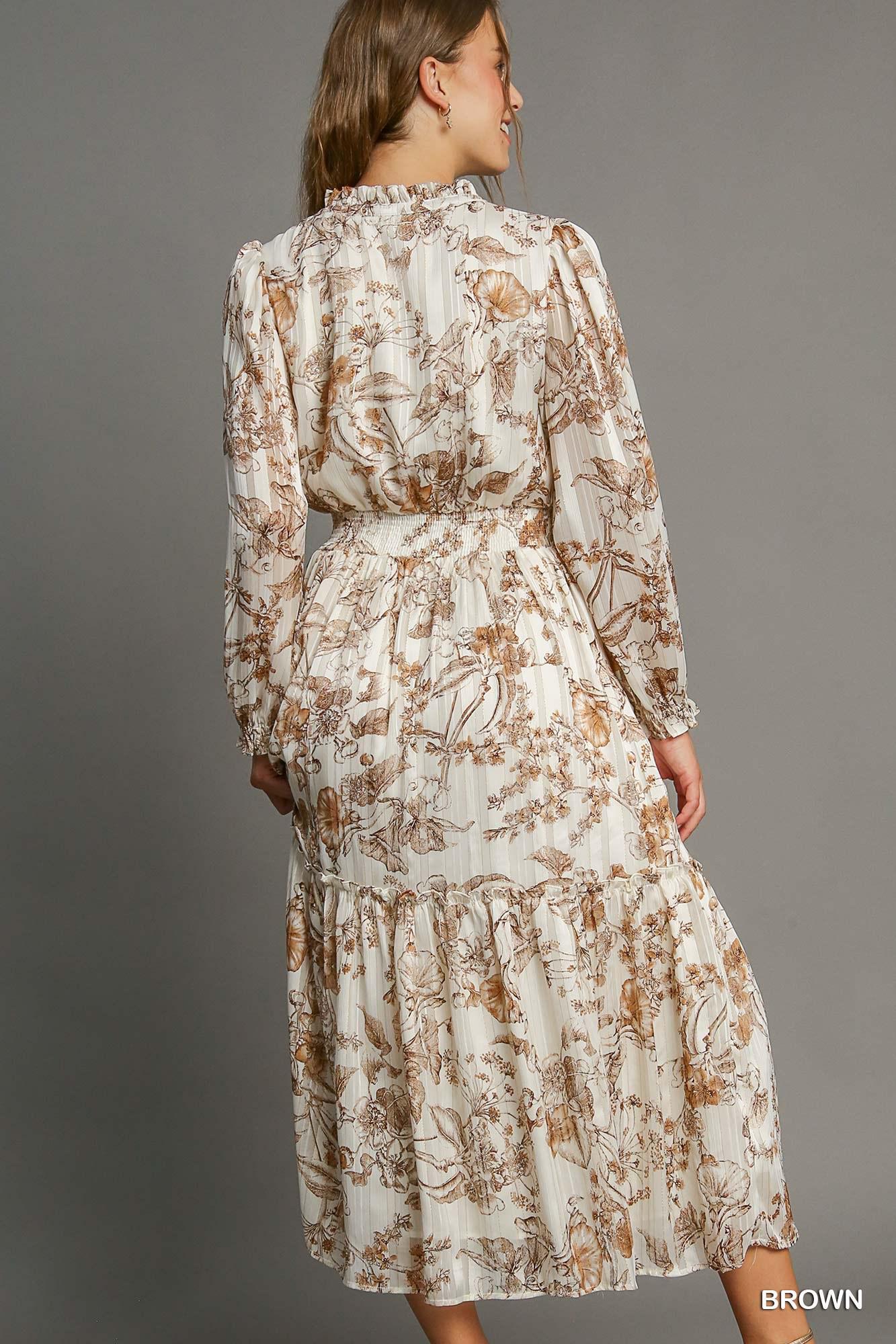 Umgee Lurex Floral Print Midi Dress