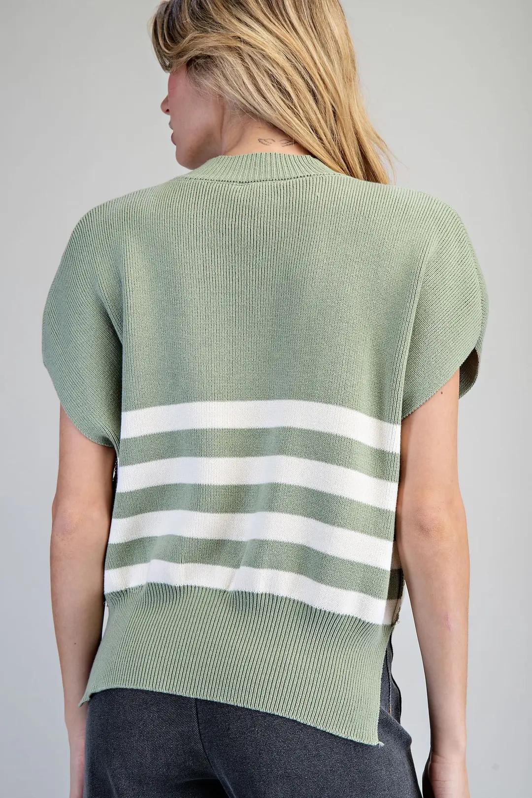 EE:SOME Striped Dropped Shoulder Sleeve Knit Top