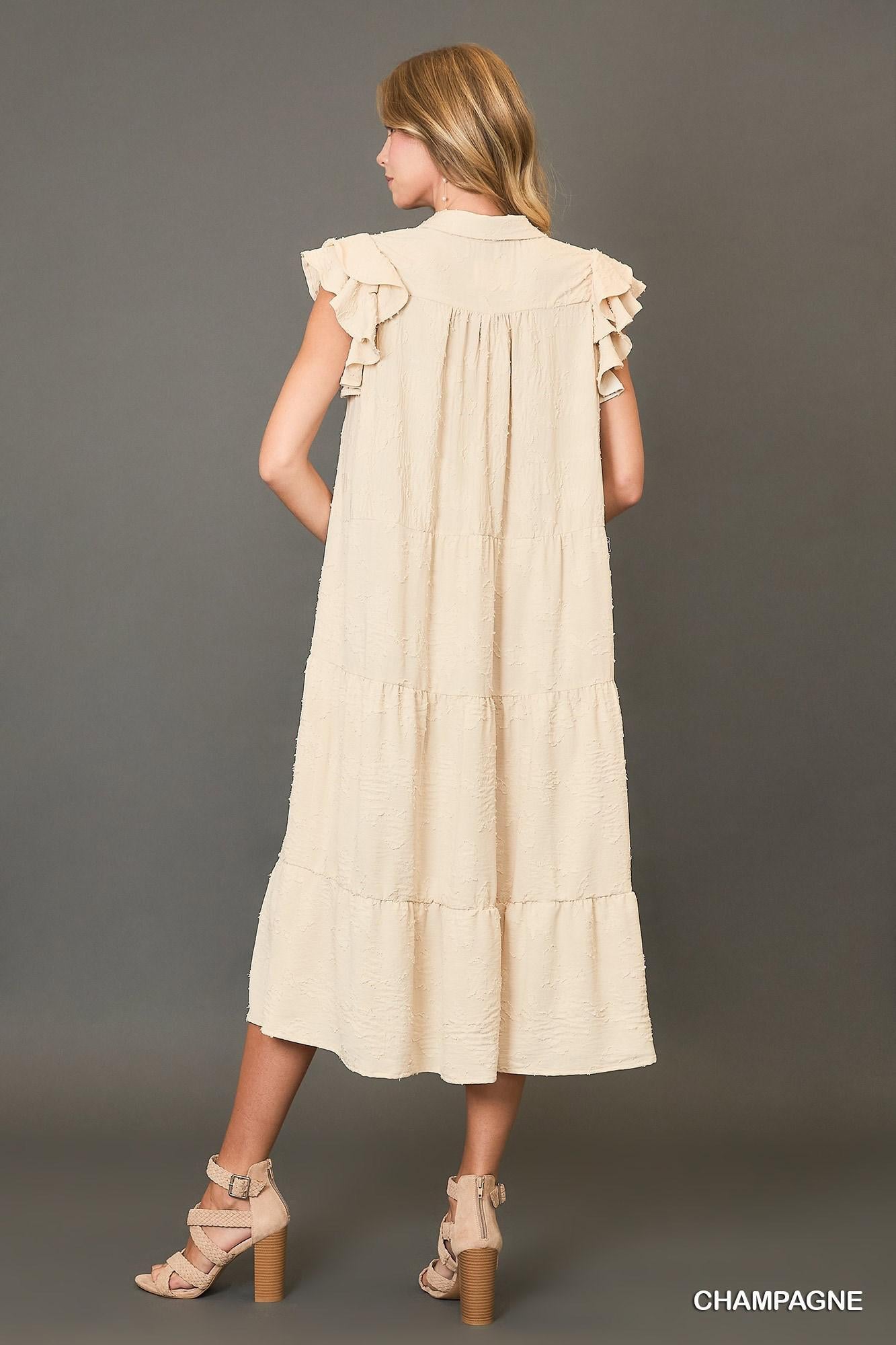 Umgee WK9341 Tiered Floral Burnout Midi Dress