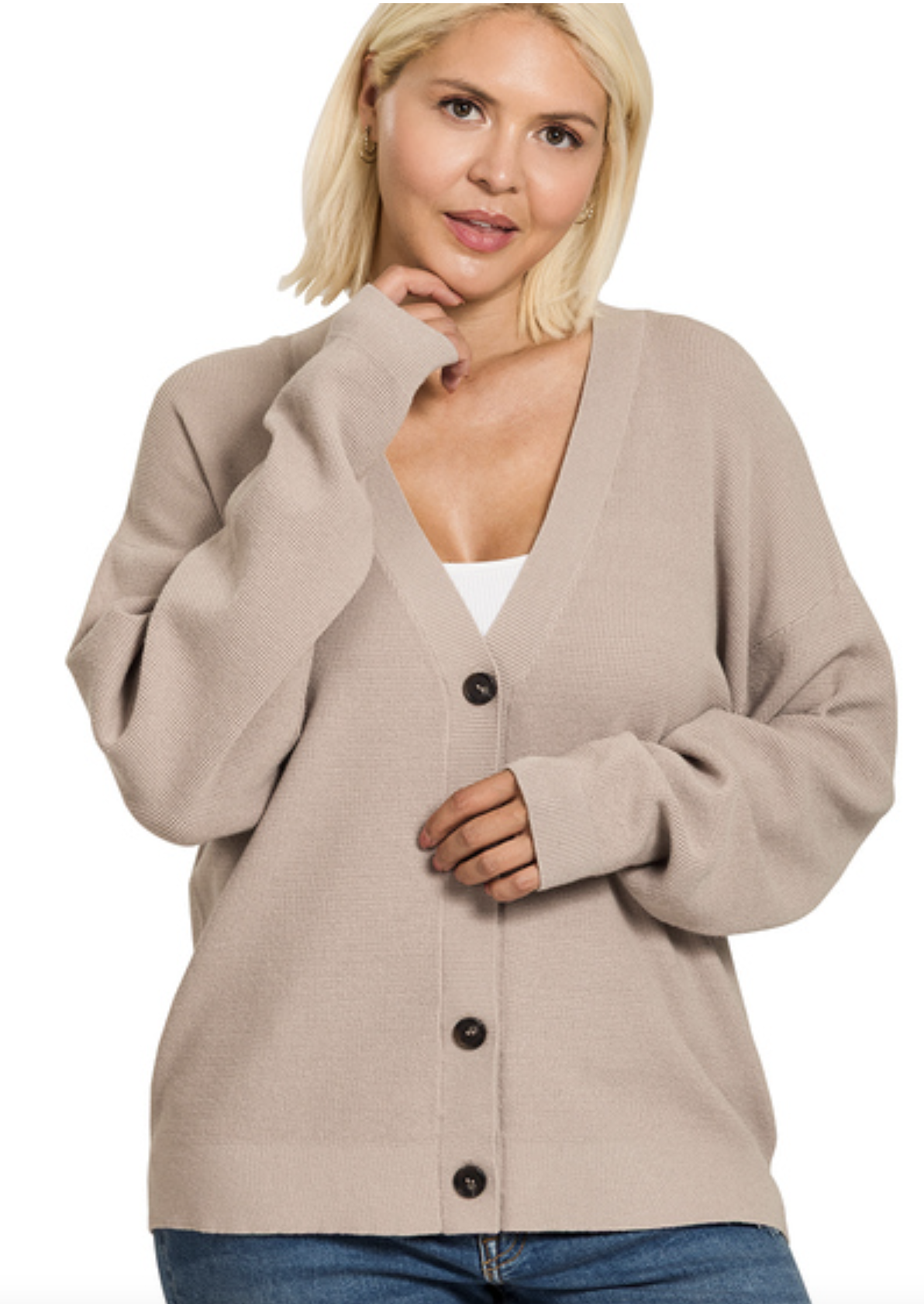 ZENANA DROP SHOULDER BUTTON FRONT CARDIGAN