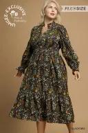 UMGEE PLUS Size Dress Black Mix Flora Maxi Dress