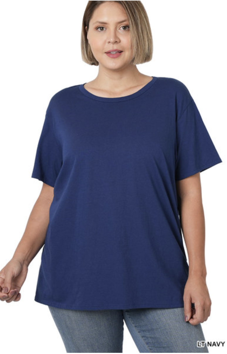 ZENANA CT-3076 Curvy Cotton Boyfriend Round Neck Tee