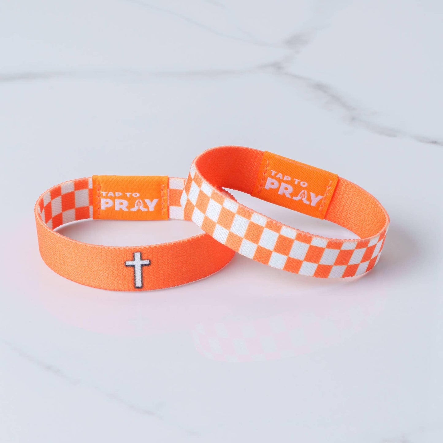 Tap To Pray™ Wristbands - Orange & White Checkers