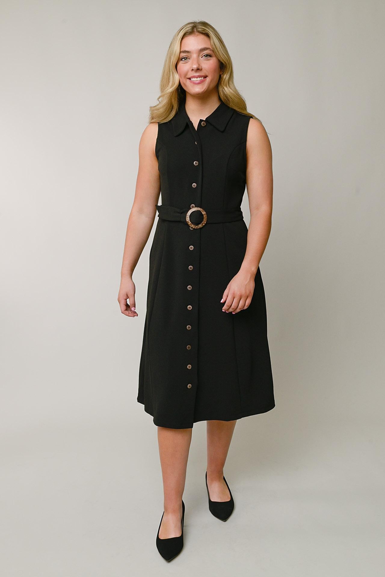 Self Sash Button Front Shirt Dress
