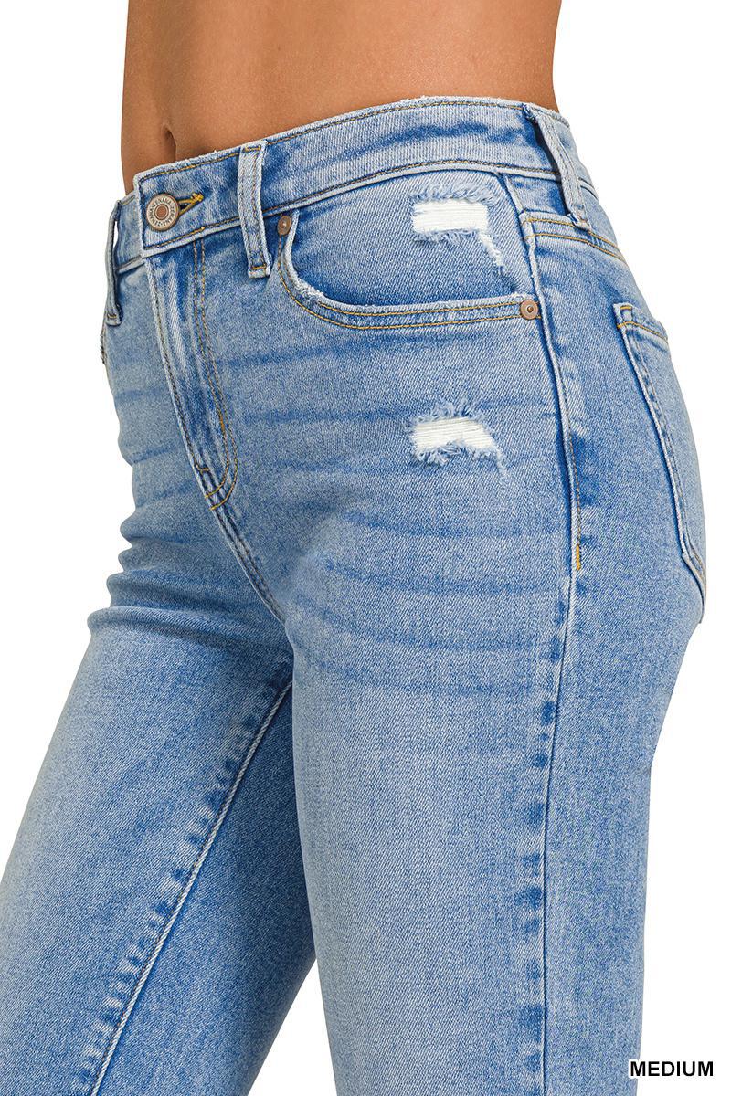 Zenana DNP-1646MM Medium Washed Kick Crop Flare Denim