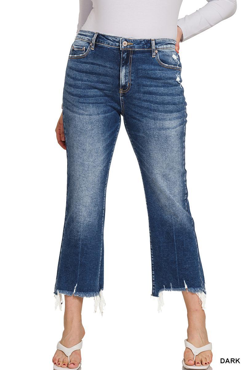 Zenana DNP-1646DDX Plus kick crop flare denim pants