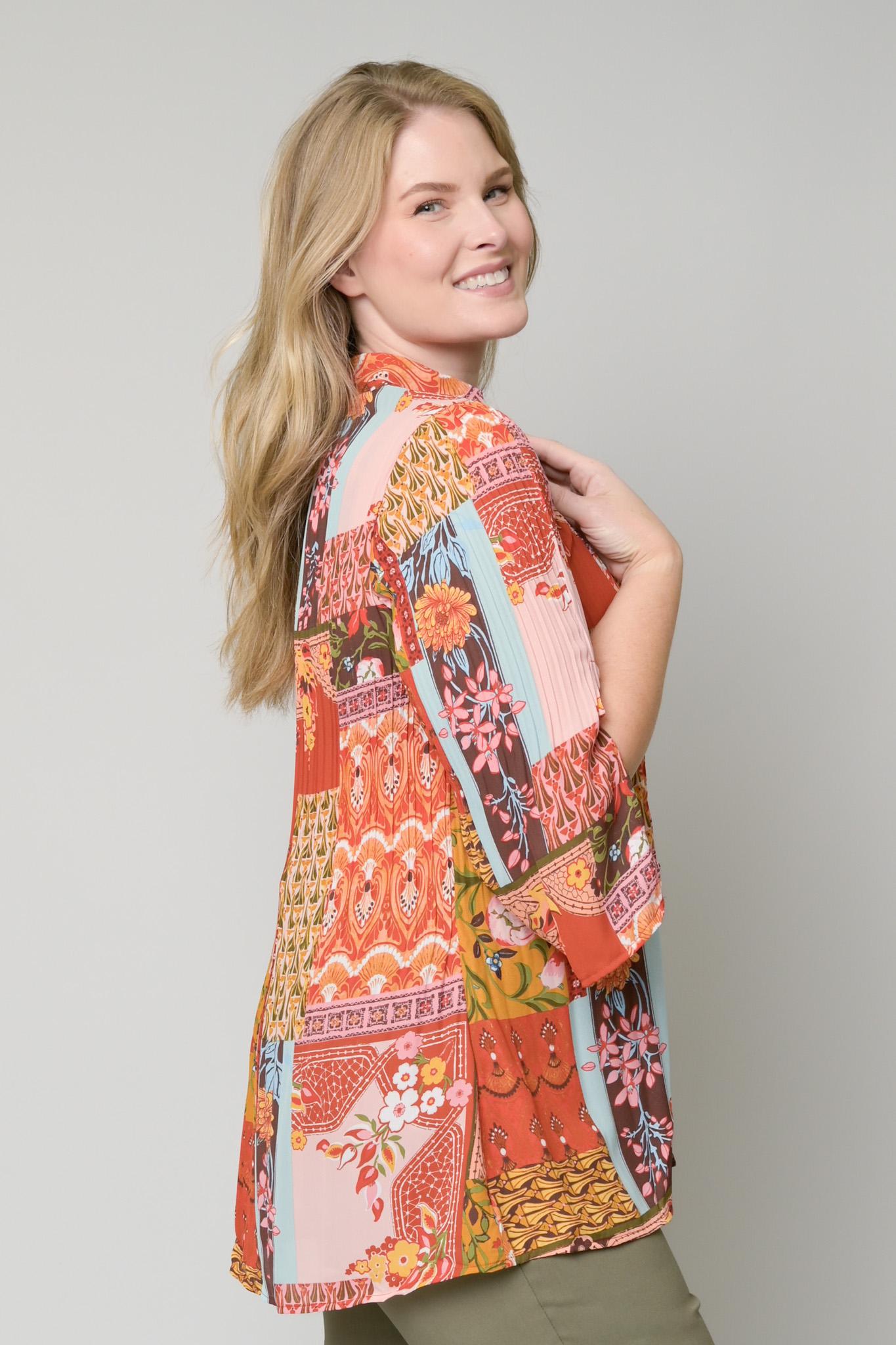 Georgette Button Front Bell Sleeve Blouse