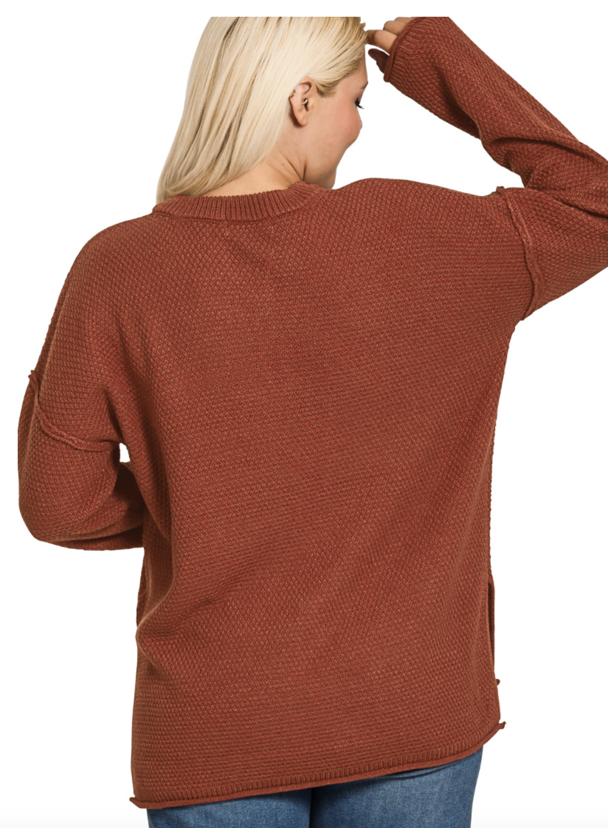 ZENANA PLUS 4 BUTTONS HENLEY NECKLINE BASIC SWEATER