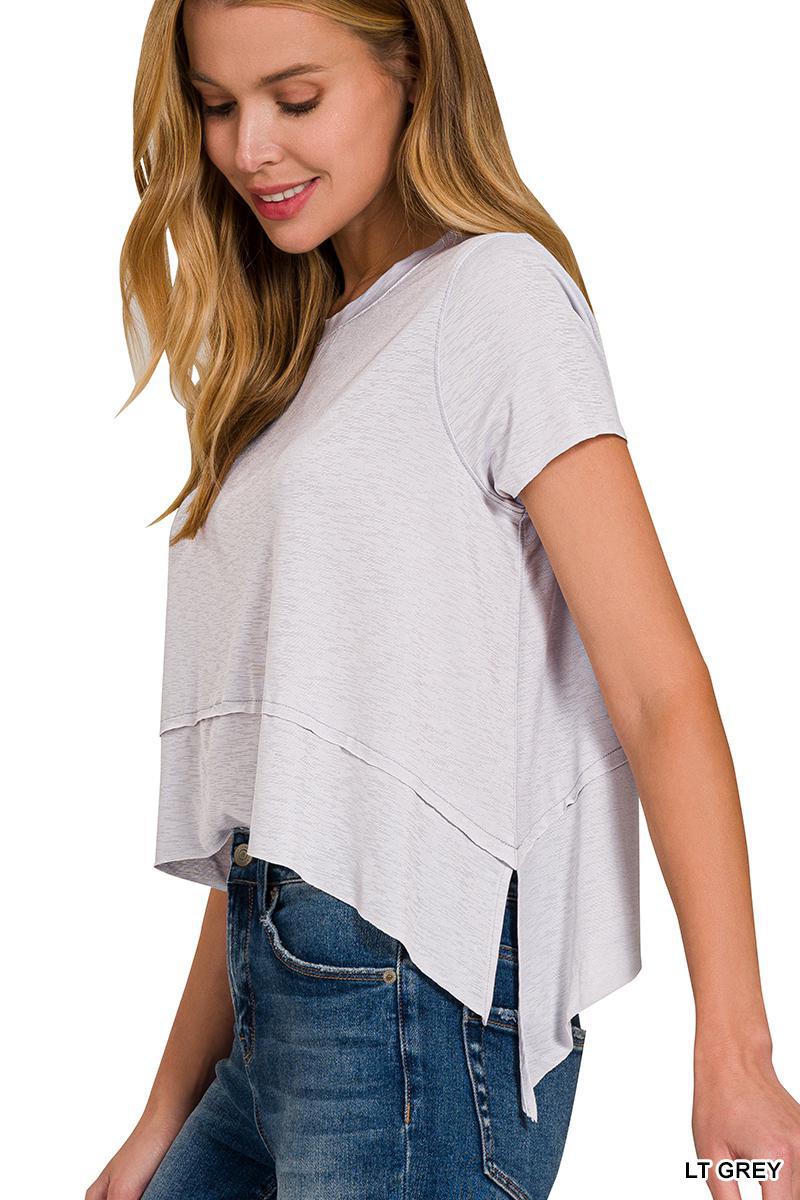ZENANA NST-6321Y Shark Bite Side Slit Short Sleeve Top