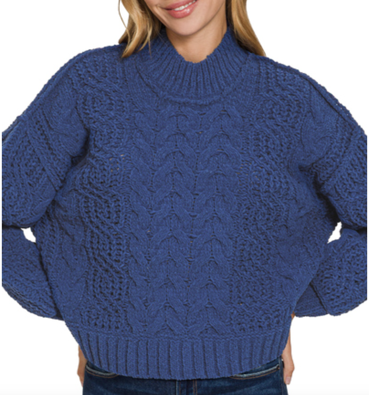 ZENANA #TW-2593Y Cable Knit Sweater Lt. Navy