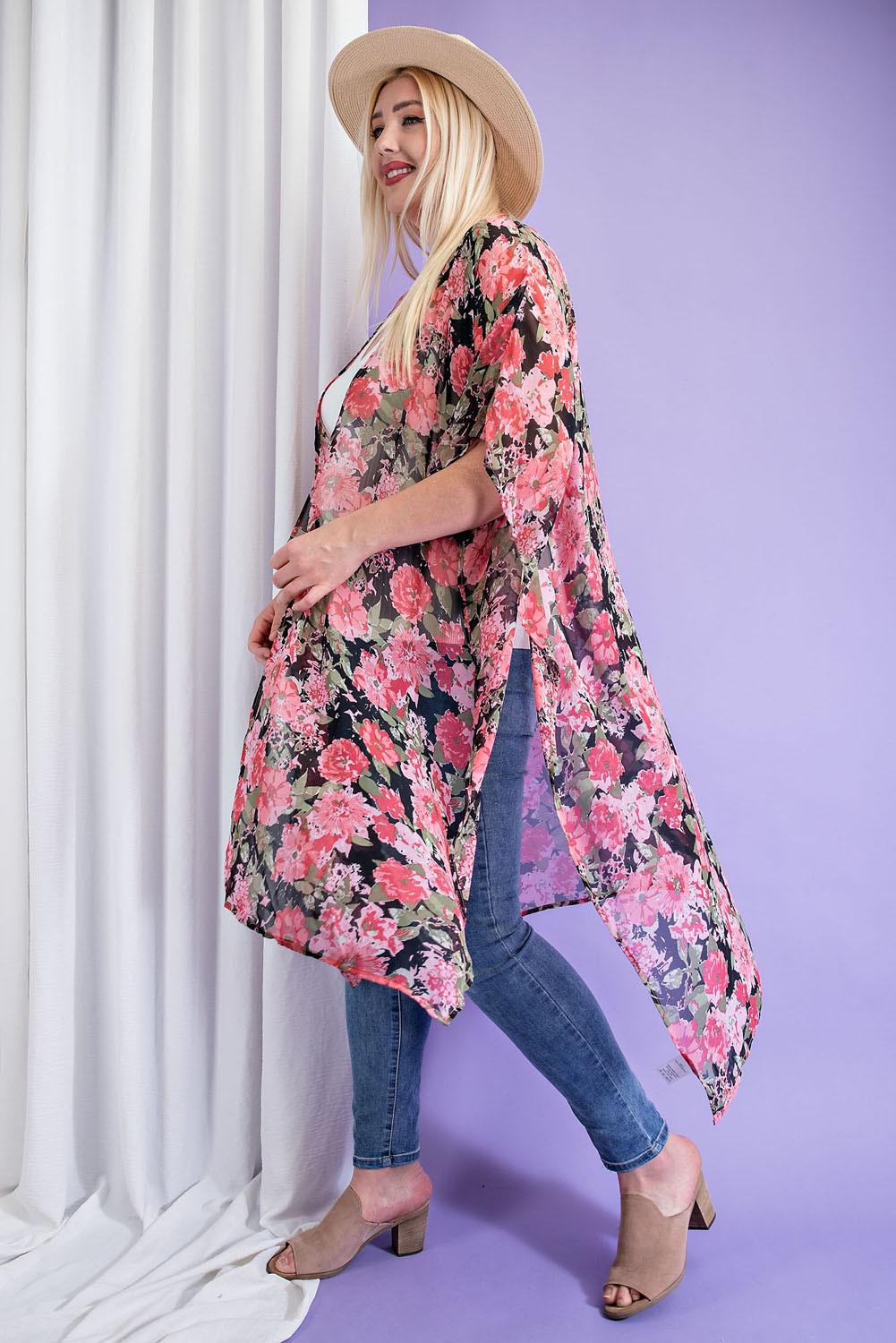 Flower Print Long Kimono PLUS SIZE PJK7182