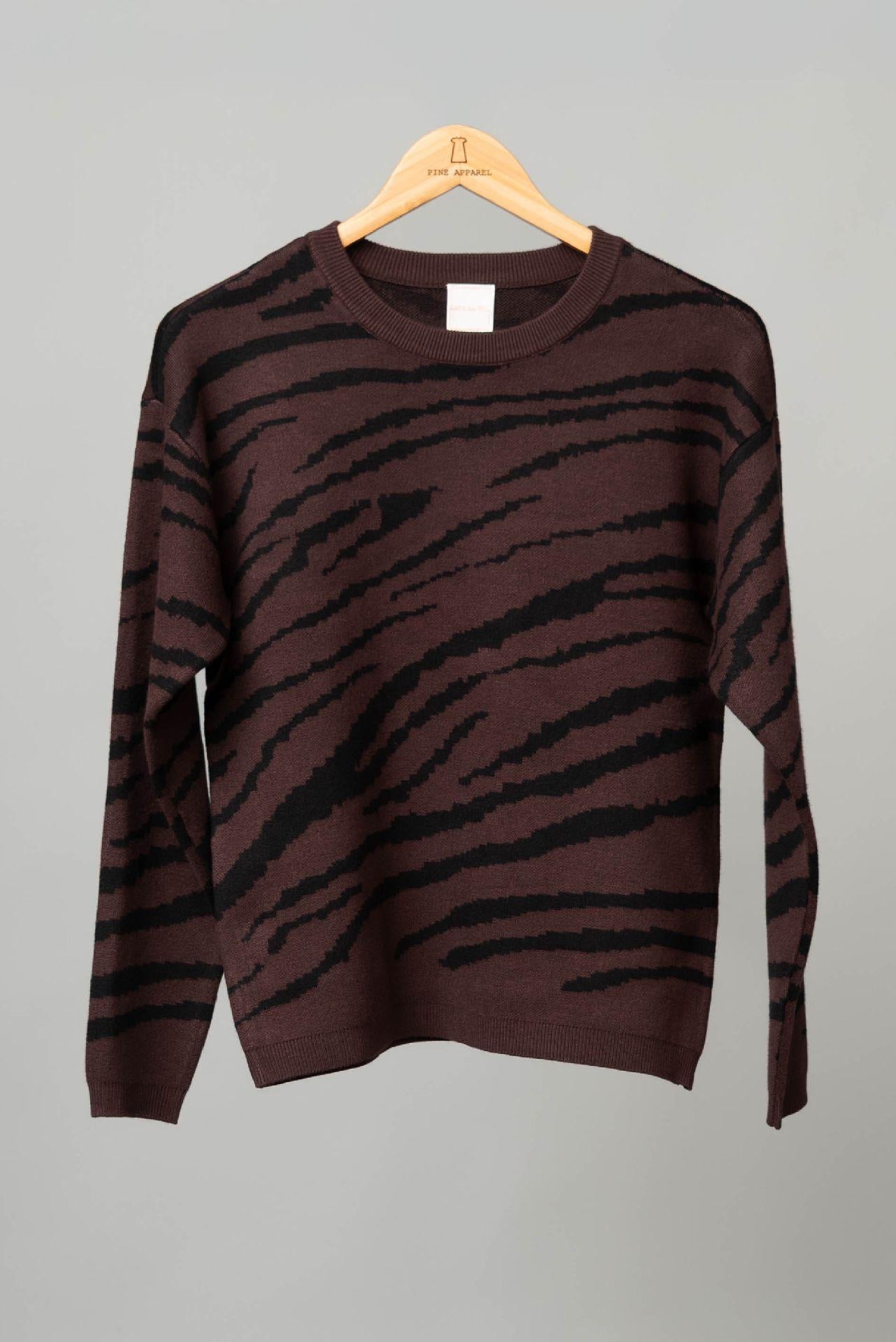 Zebra Drop Shoulder Crew Neck Sweater
