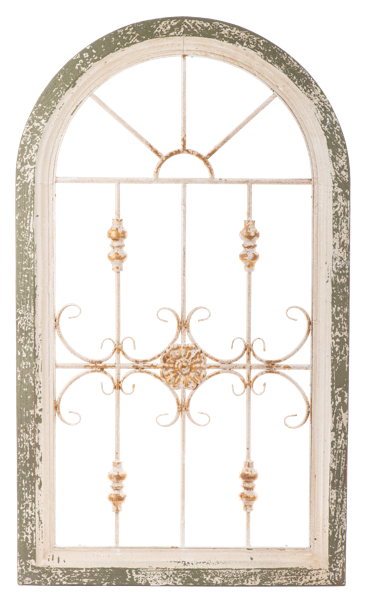 Distressed Green Arch Window Wall Decor