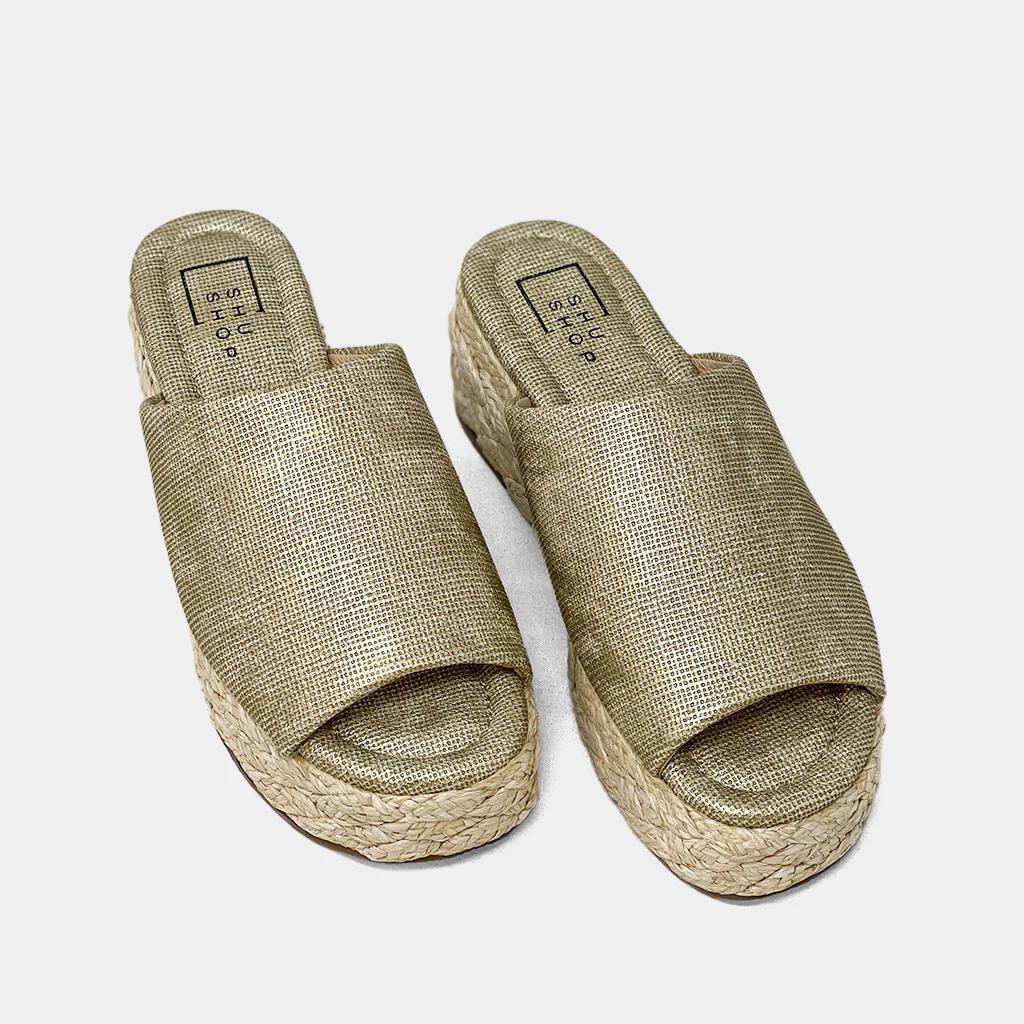 ShuShop Lizzie Gold Woven Wedge Shoe