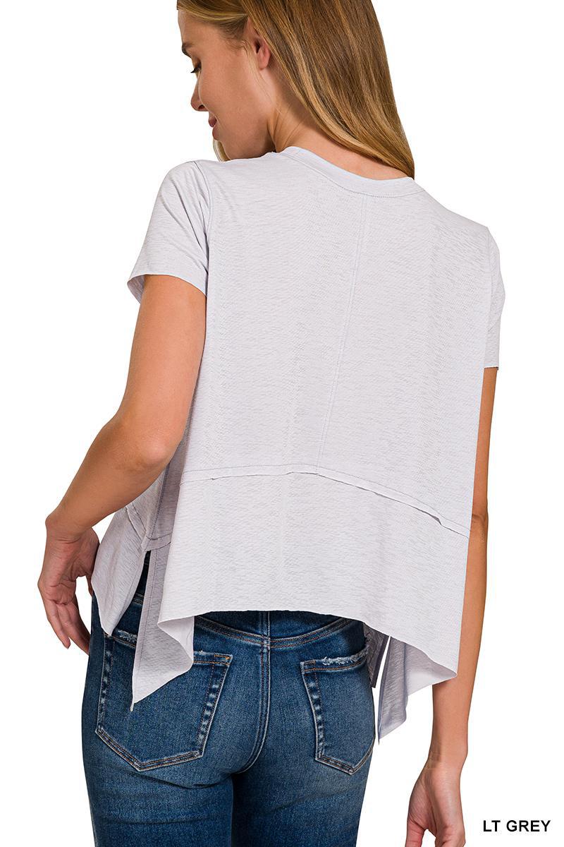 ZENANA NST-6321Y Shark Bite Side Slit Short Sleeve Top