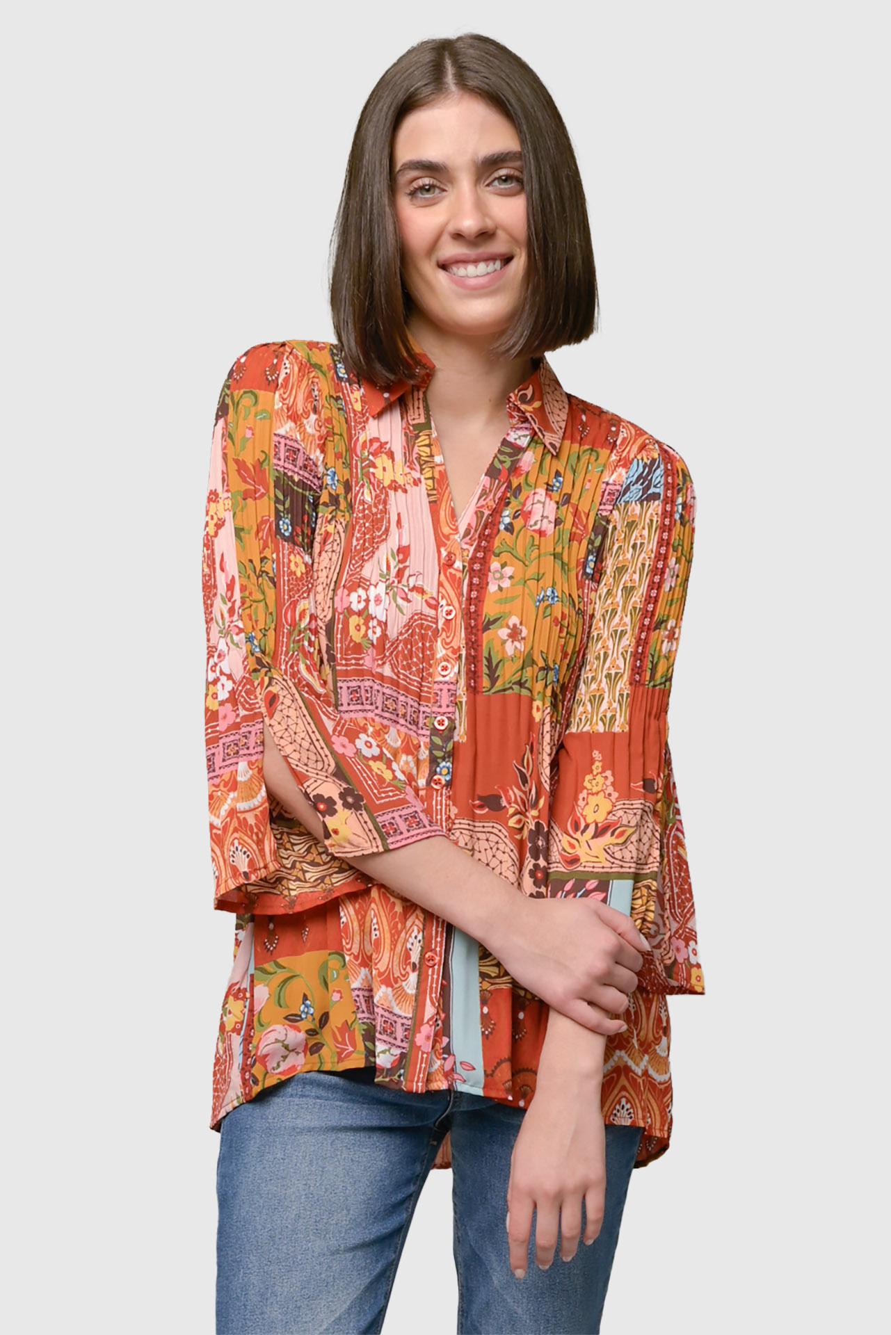Georgette Button Front Bell Sleeve Blouse