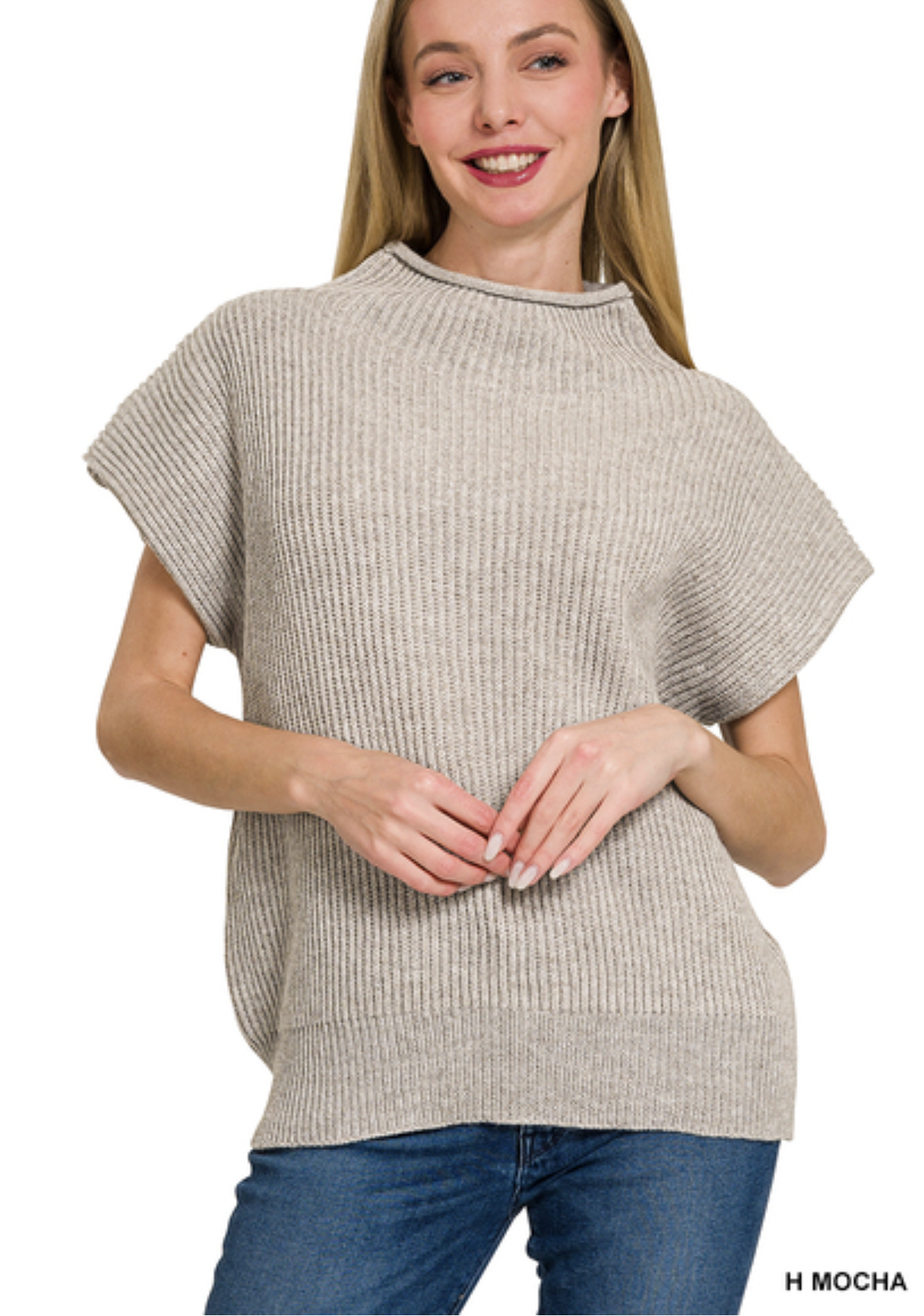 Zenana POWER SHOULDER MOCK NECK SWEATER