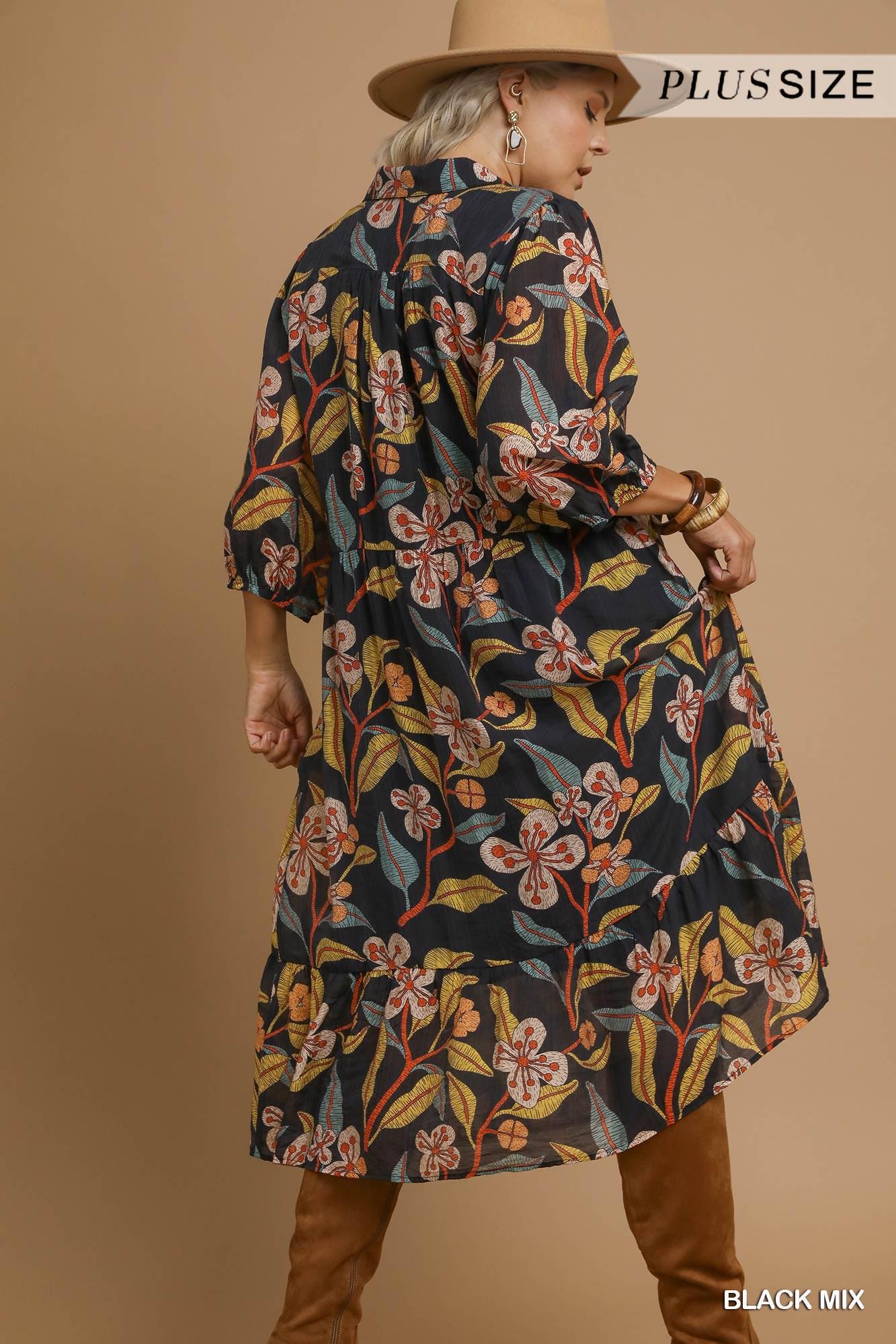 UMGEE Mix Floral Tiered Midi Dress