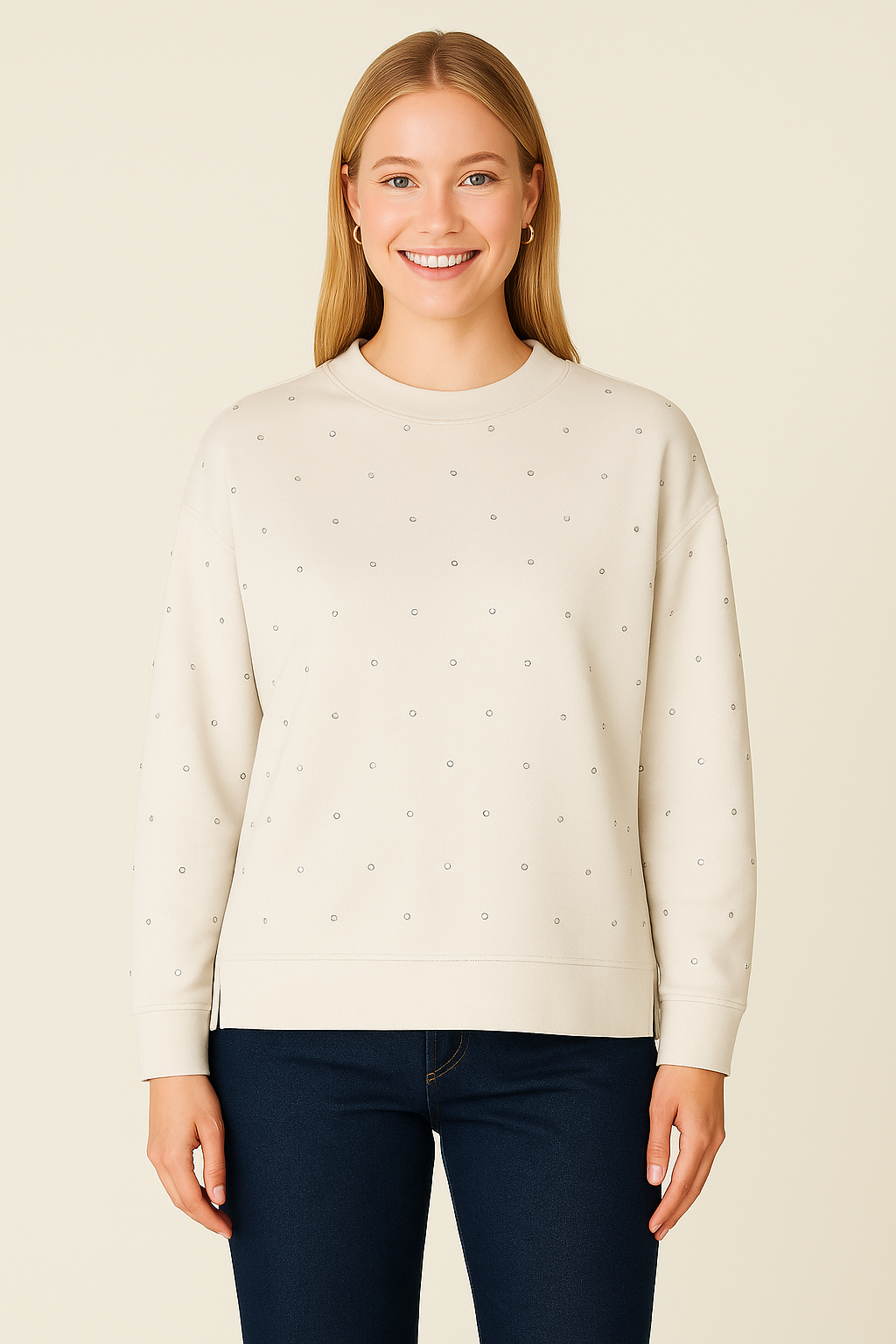 Rhinestone Silky Soft Drop Shoulder Pullover