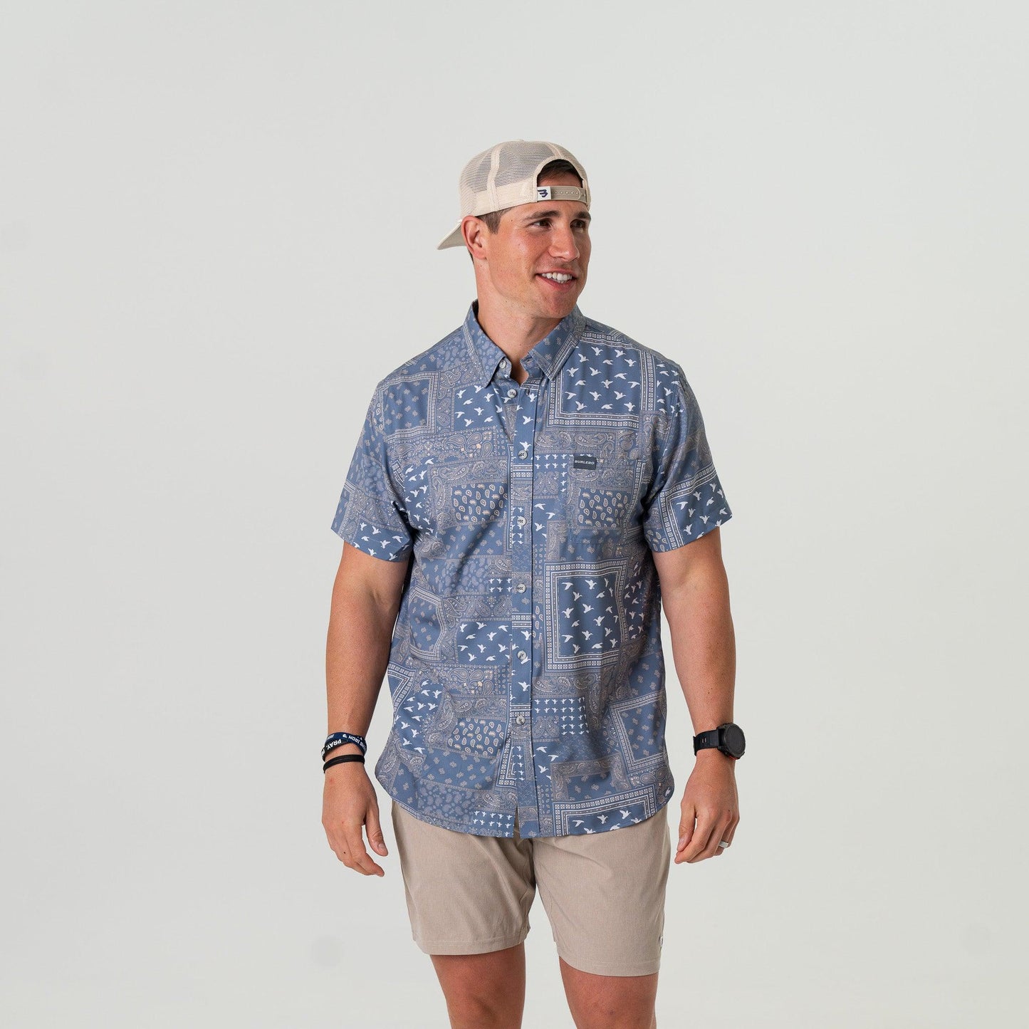 BURLEBO - PERFORMANCE BUTTON UP - DUCK PAISLEY BLUE