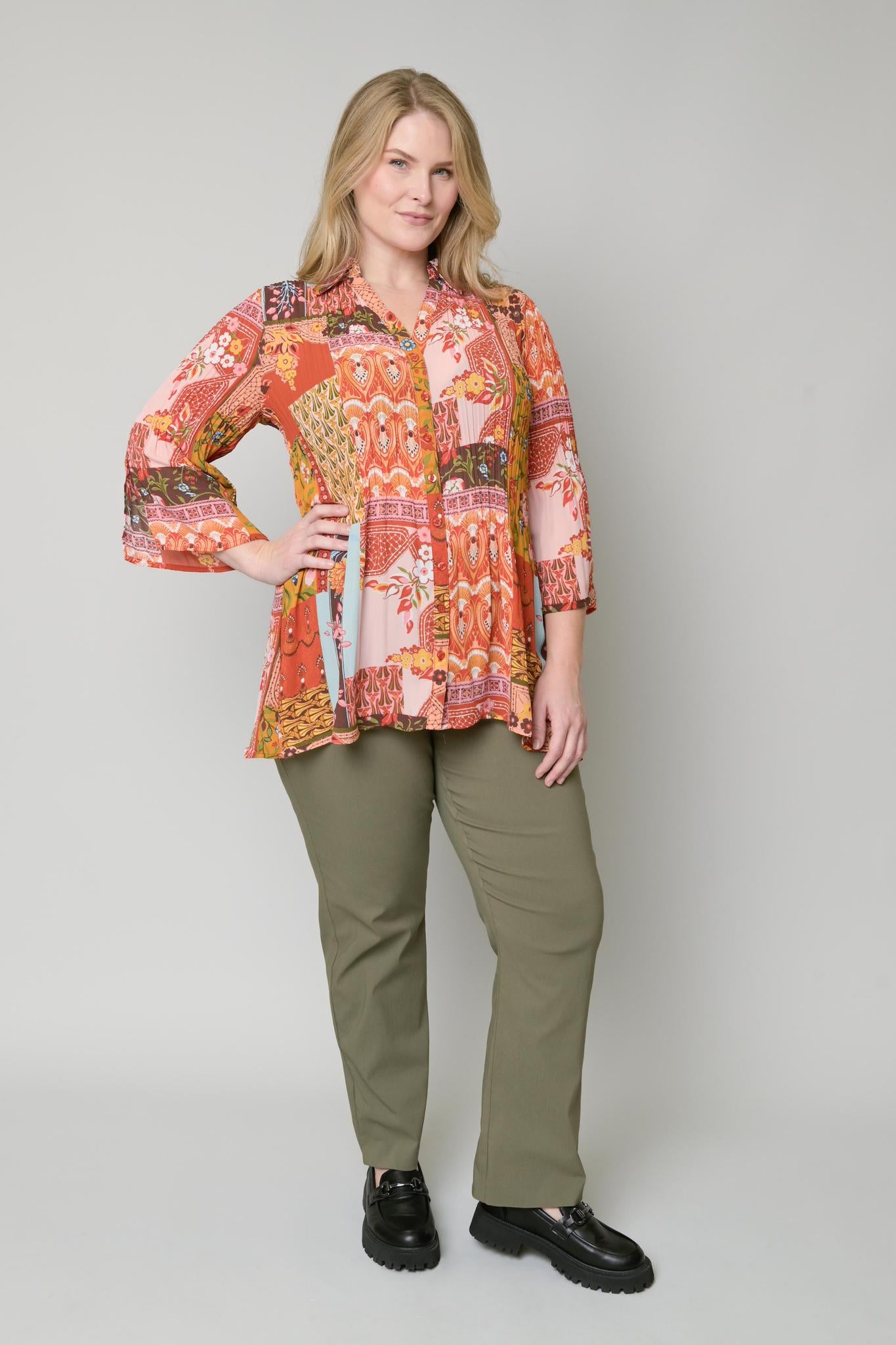 Georgette Button Front Bell Sleeve Blouse