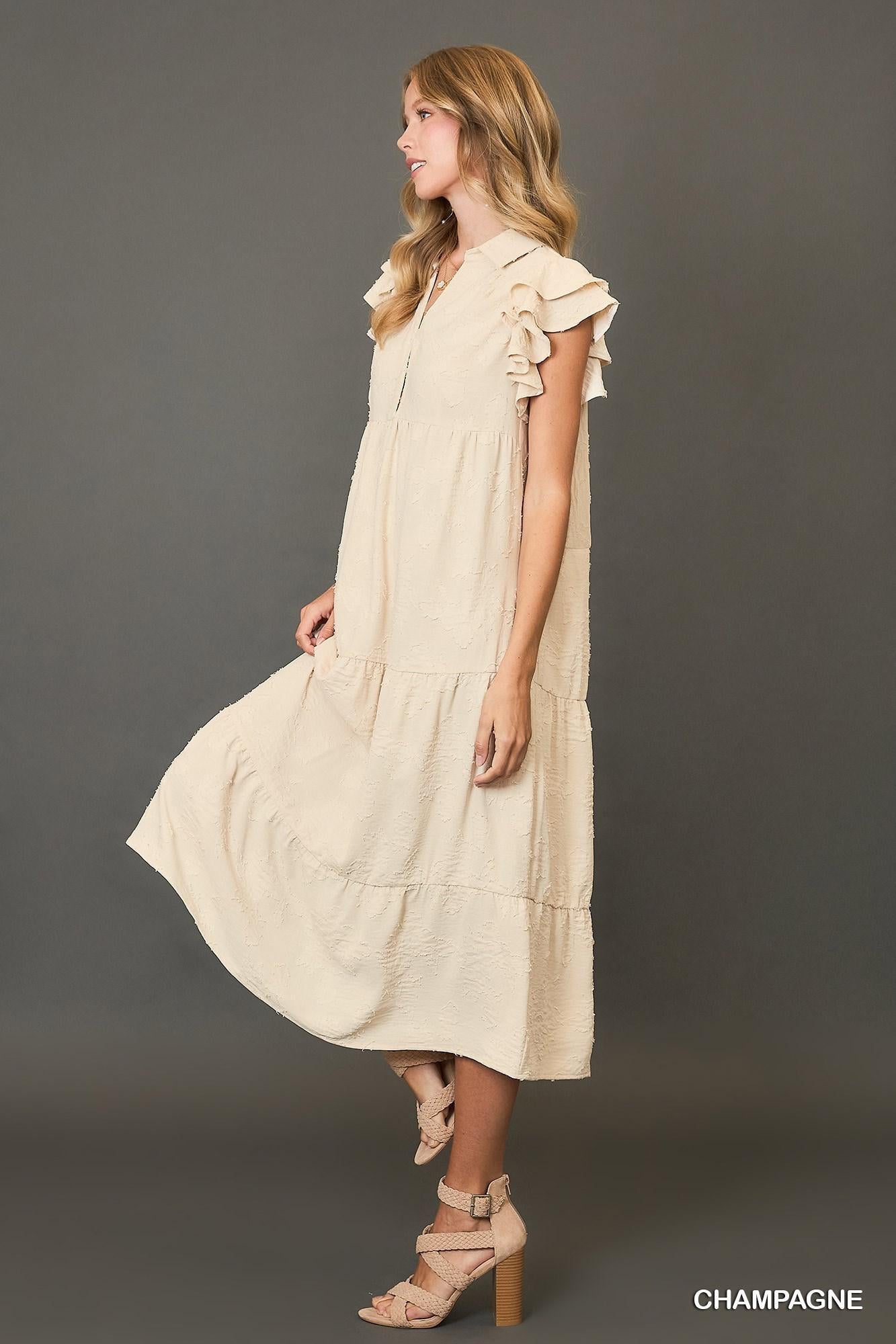 Umgee WK9341 Tiered Floral Burnout Midi Dress