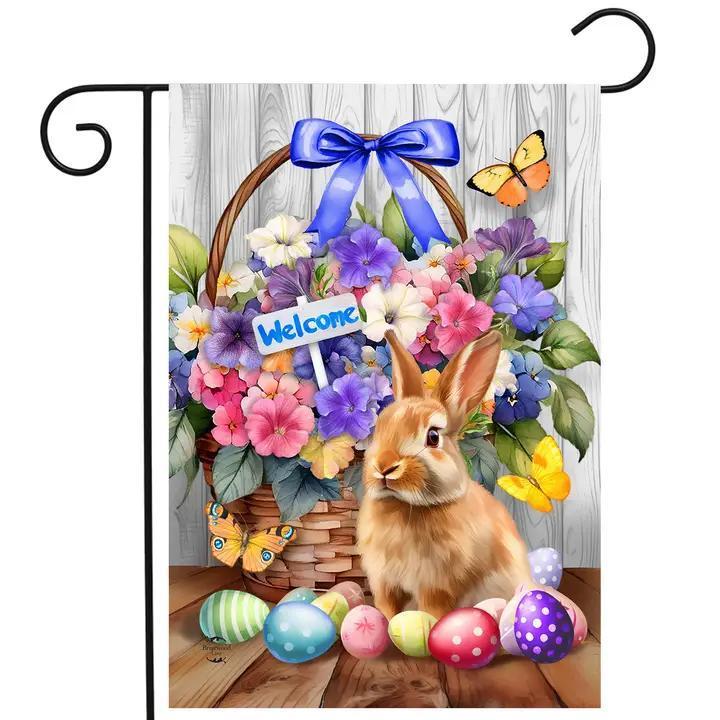 Welcome Bunny and Basket Garden Flag