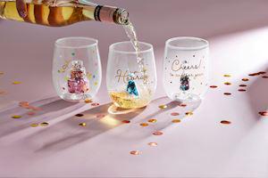 Hooray Birthday Glitter Wine Glass