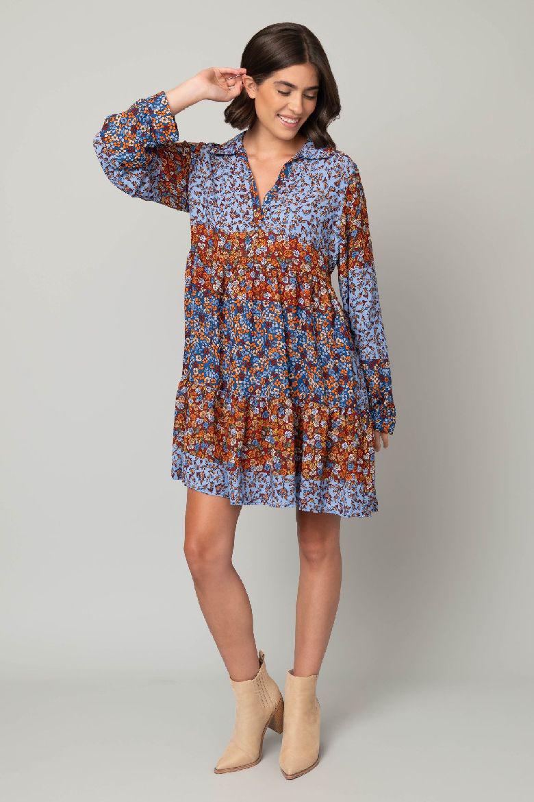 Ditsy Johnny Collar Babydoll Dress