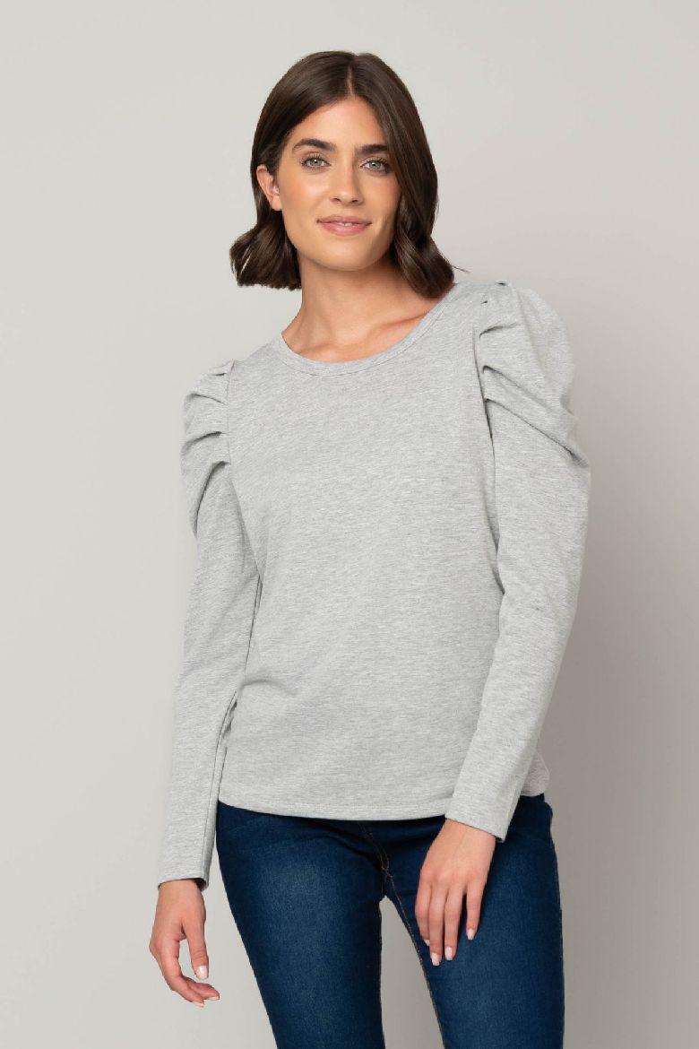 Puff Sleeve French Terry Top - Gray